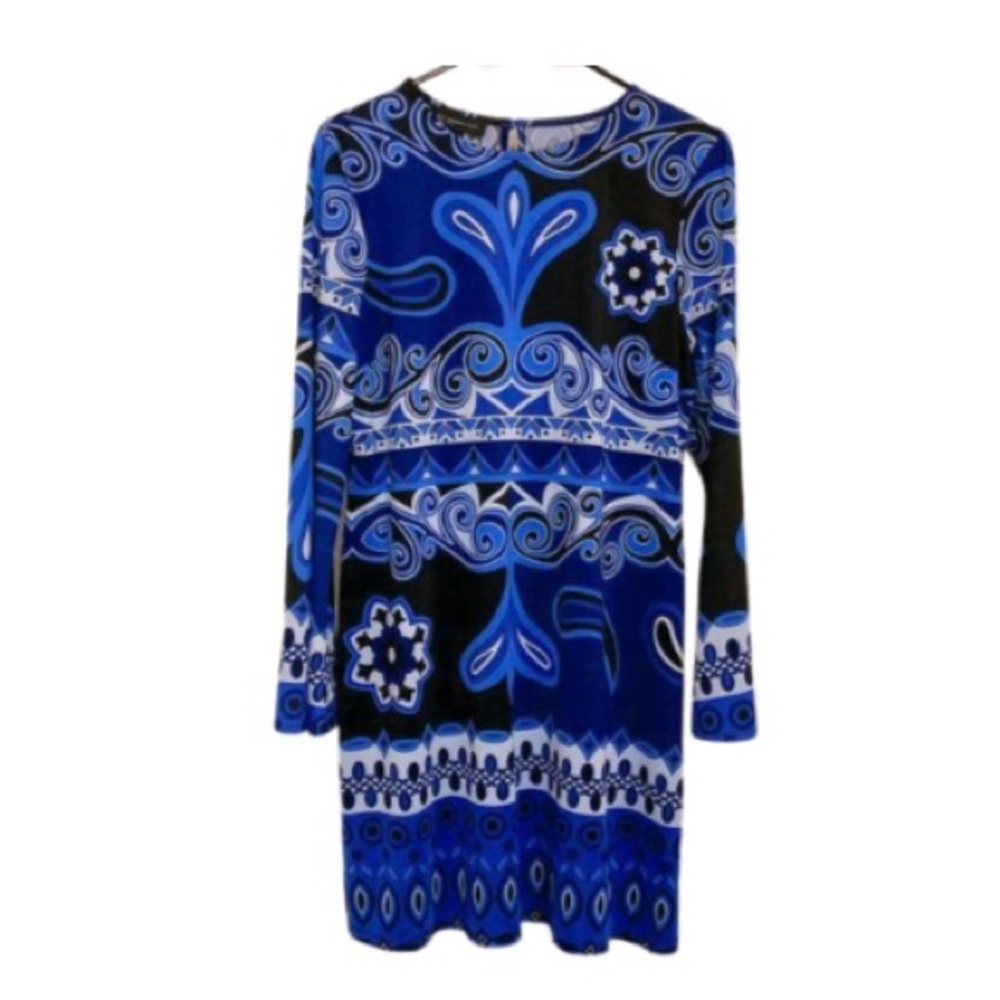 INC International Concepts Blue, Navy, White, & Black Paisley Dress - Size L - Picture 2 of 7